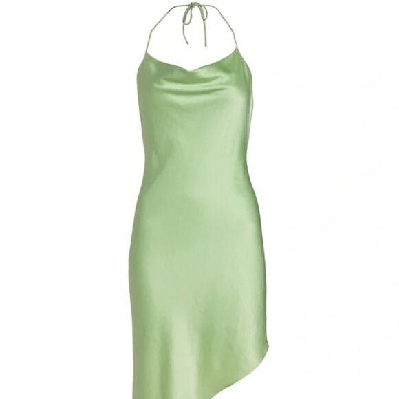 Alice + Olivia Harmony Asymmetrical Midi Dress Green Tea Womens Size 6 - Picture 4 of 9